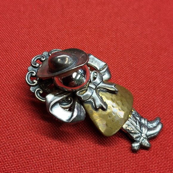 Vintage Girl in Cowboy Hat & Boots Cow Girl Pin Brooch - Picture 10 of 11